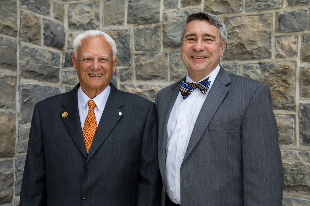 John Montague (left) and College of Engineering (COE) interim dean G. Don Taylor.